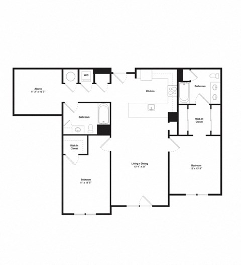 Floor plan for 2 beds, 2 baths, 1291 sqft